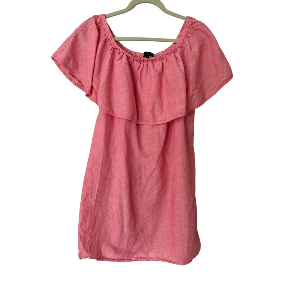 J. Crew Off The Shoulder 100% Linen Pink Dress Size Small